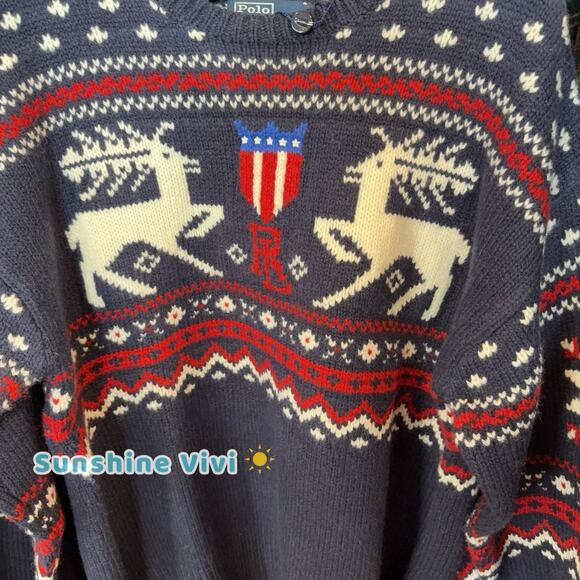 NWT RALPH LAUREN Men Reindeer Patterned Wool Sweater large - Picture 2 of 8